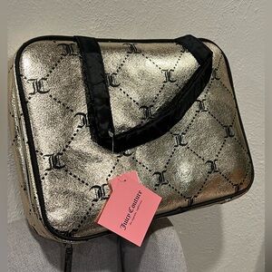 NWT Juicy Couture lattice logo print large shiny gold weekender makeup bag